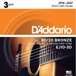 3 JEUX CORDES ACOUSTIQUE 10-47 D'ADDARIO EJ10